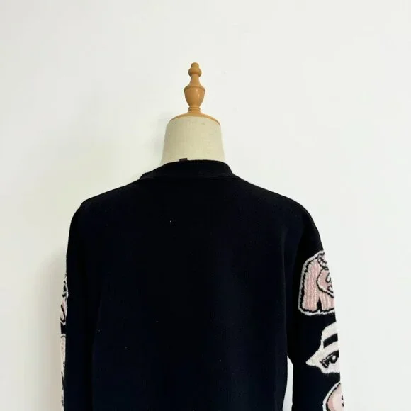 Chanel Black Knit Cardigan Cartoon Embroidery Plays Up Luxury Childlike Style - Picture 9 of 10
